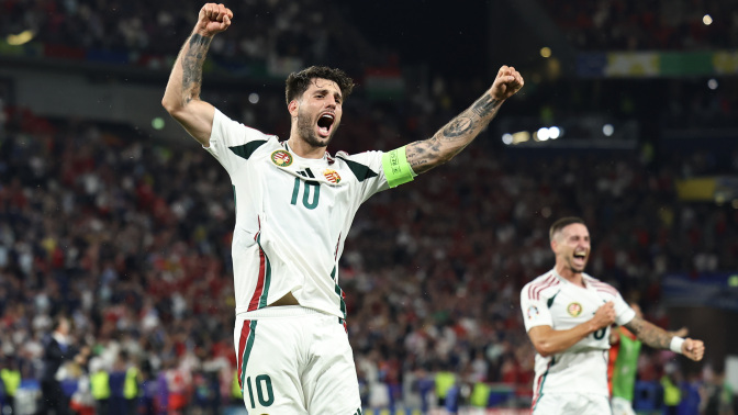 Dominik Szoboszlai of Hungary celebrates