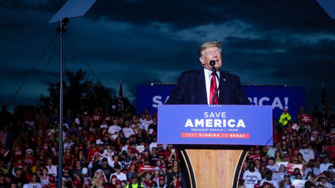 Former U.S. President Donald Trump speaks during a rally on July 3, 2021 in Sarasota, Florida.