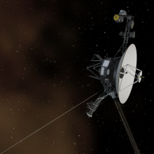 An artist's conception of a NASA Voyager craft traveling through space.