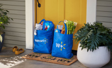 walmart plus grocery bags on doorstep
