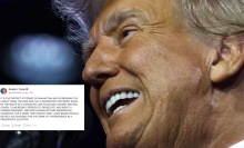 donald trump's face and screenshot of truth social post