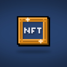 Pixel art of the letters "NFT" inside a frame.