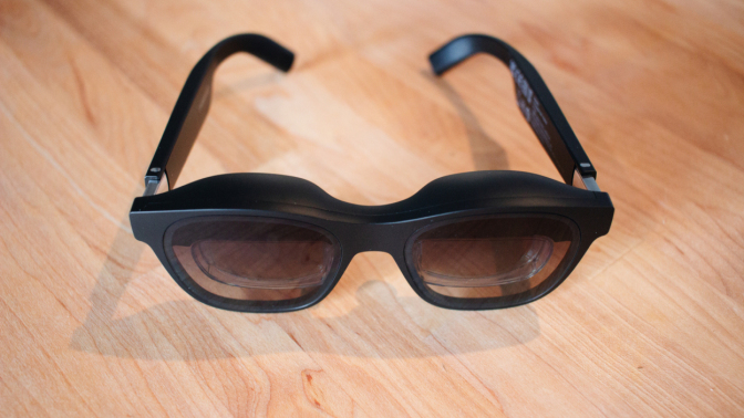 black glasses on a table