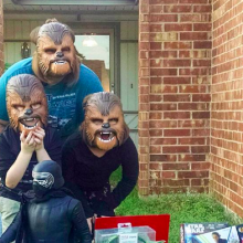 Chewbacca woman reaches new level of joy when her kids get masks, too