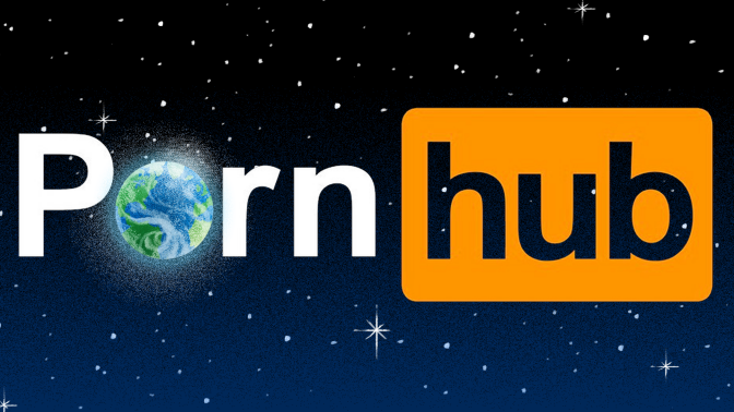 pornhub logo with earth as 'o' in front of sky backdrop