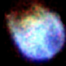 The supernova remnant N132D, an exploded star some 160,000 light-years away.