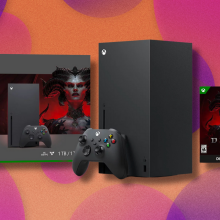 Xbox Series X Diablo IV Bundle on colorful abstract background