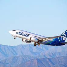 LOS ANGELES/CALIFORNIA - JANUARY 14, 2017: Alaska Airlines Boeing 737-790(WL) aircraft is airborne as it departs Los Angeles International Airport, Los Angeles, California USA