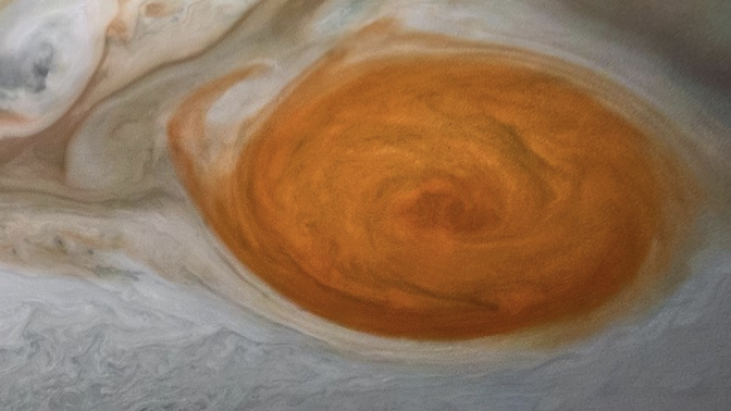 Jupiter's Great Red Spot as imaged by NASA's Juno spacecraft in 2019.