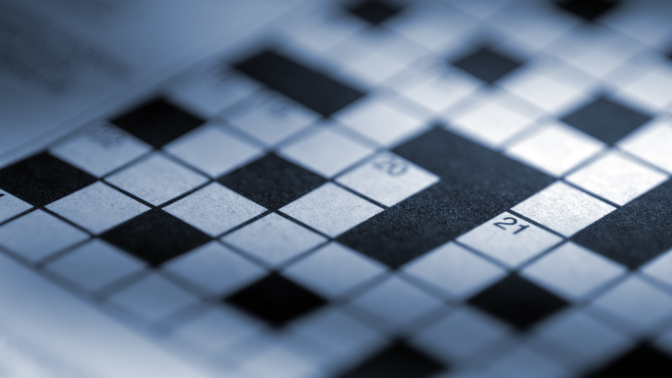 Closeup view of crossword puzzle clues