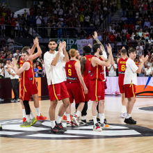  Spanish team celebrates at the end of the Basketball International Friendly match between Spain and Puerto Rico