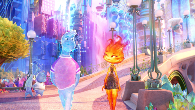 screen capture of Ember and Wade in "Elemental"