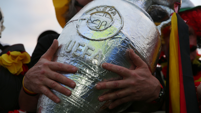A replica of the UEFA Euro trophy