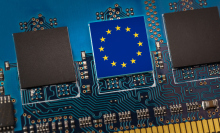 EU flag superimposed on a circuit board