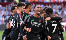 Gabriel of Arsenal celebrates