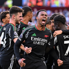 Gabriel of Arsenal celebrates