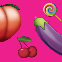 Various emoji, including the eggplant and peach emojis.