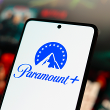 close up of phone with paramount+ logo