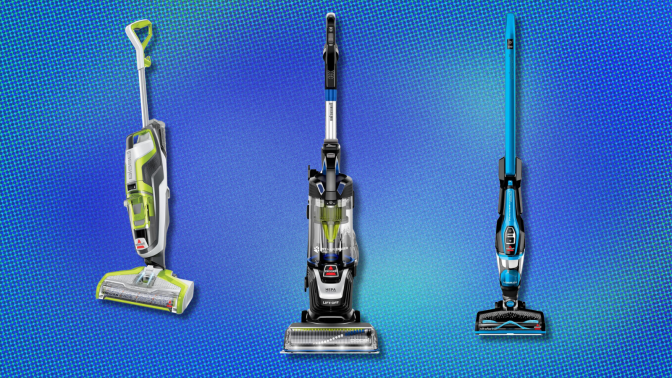 Bissell vacuums on blue abstract background