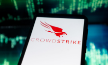 The CrowdStrike logo on a smartphone.