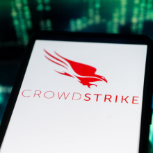 The CrowdStrike logo on a smartphone.
