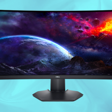 Dell 34 Curved Gaming Monitor on light blue background