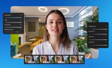 Woman on video conference with lighting settings.