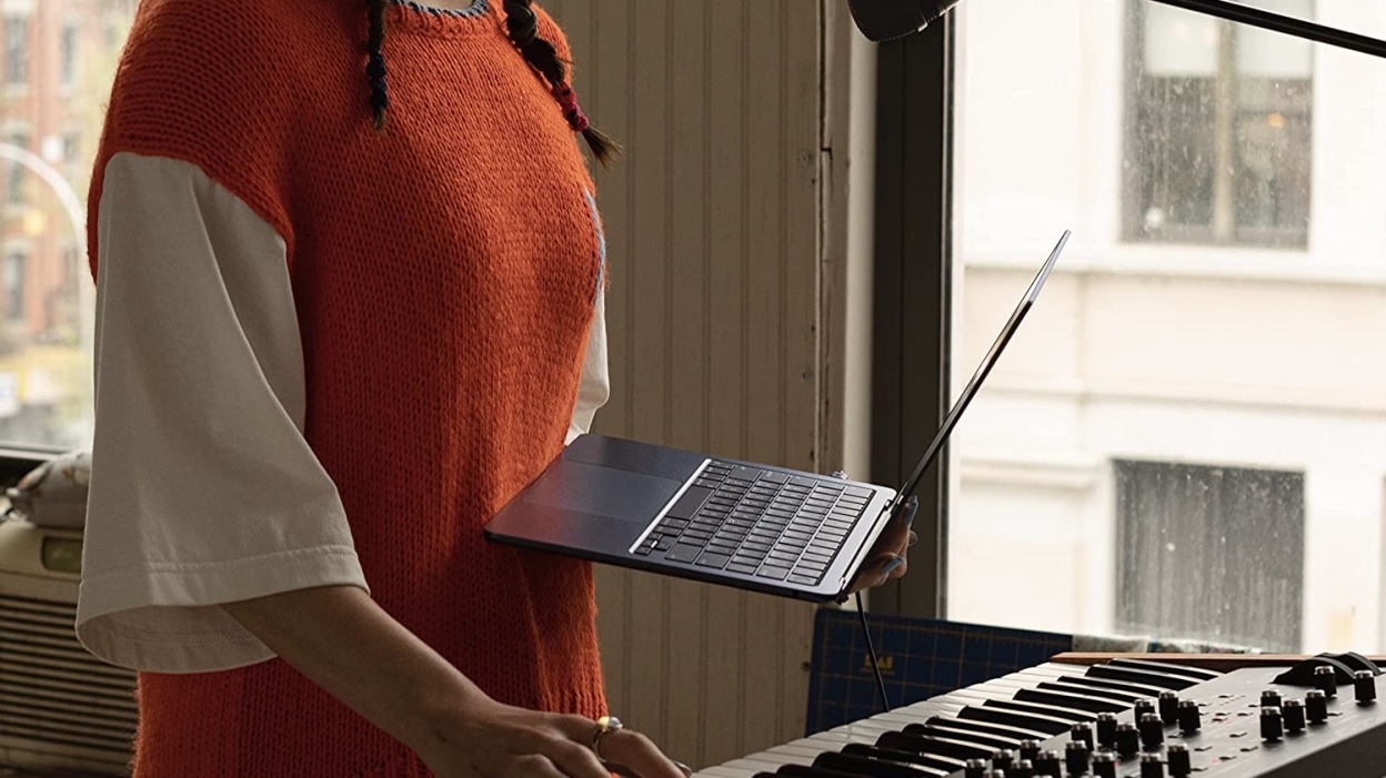 person working on m2 macbook air