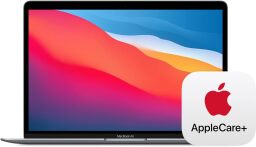 an m1 Apple MacBook Air next to the apple care+ logo