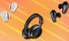 Bose headphones on orange abstract background. 