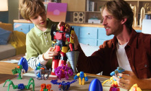 Father and son with toys.