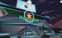 Screenshot of the exterior of Heineken's metaverse brewery in Decentraland.