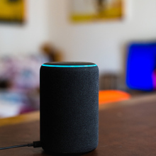 Image of Amazon voice assistant device on a table