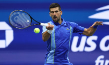 Novak Djokovic of Serbia plays a forehand