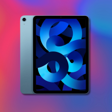 Apple iPad Air 5th gen against a colorful background 