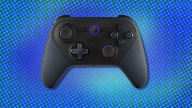 Amazon Luna controller on blue abstract background