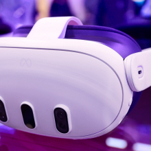 Meta Platforms' Reality Labs is exhibiting the Meta Quest 3, a virtual reality (VR) headset.