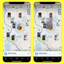 Multiple screenshots showing the Explore layer superimposed on the Snap Map.