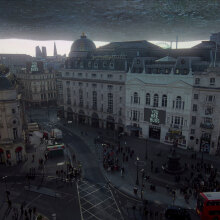 A shot of Piccadilly Circus in the UK from the show "3 Body Problem".