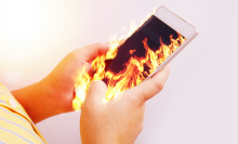 A smartphone bursting into flames 