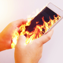 A smartphone bursting into flames 