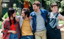 Maya Erskine, Michael Angarano, Michael Cera, and Kristen Stewart in "Sacramento."