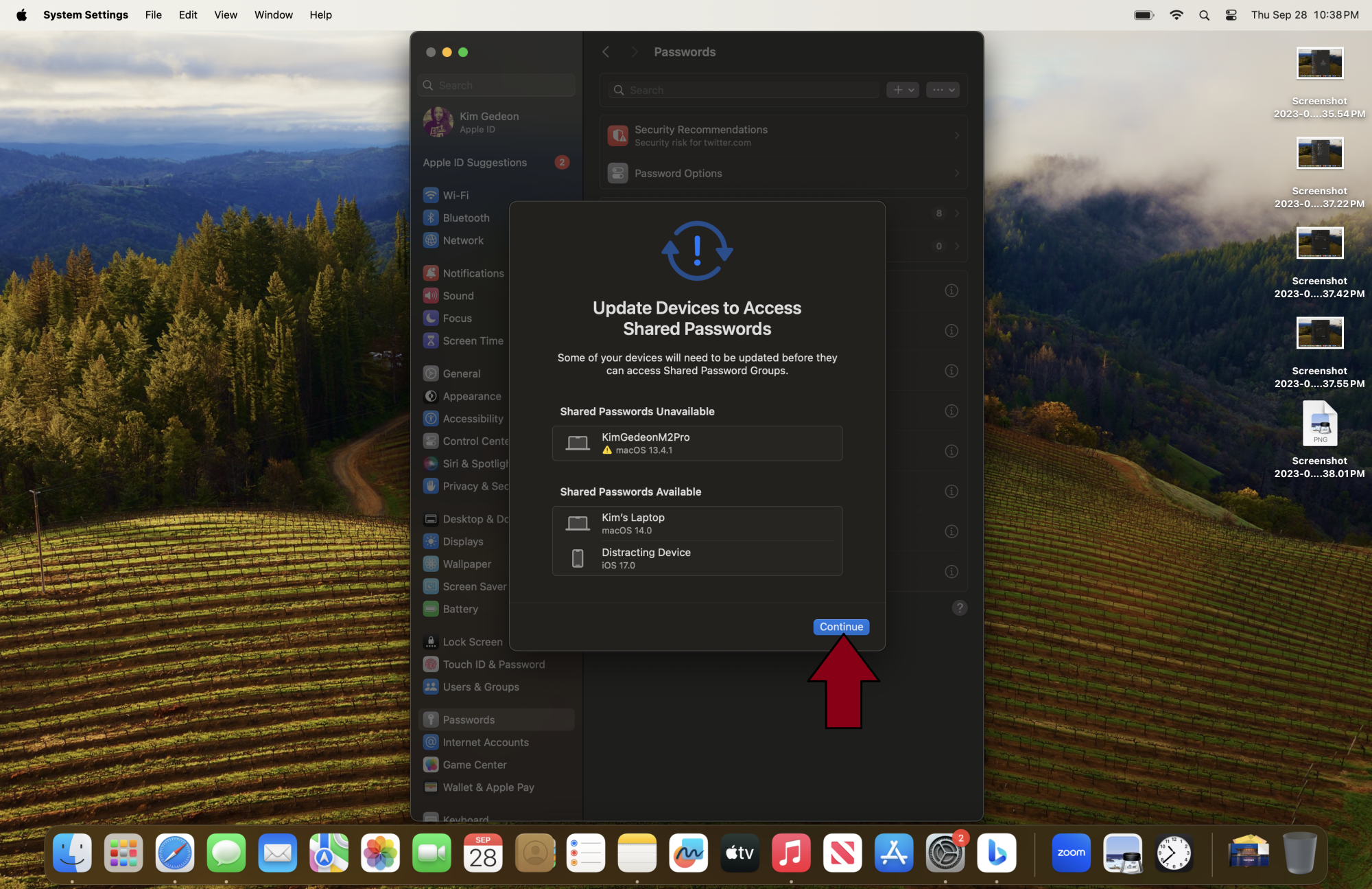 Continue button in macOS Sonoma