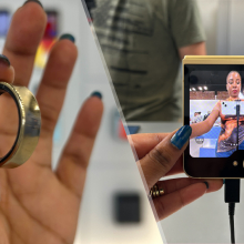 Samsung Galaxy Ring and Galaxy Z Flip 6 split image