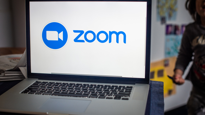 The Zoom Video Communications Inc. logo on a laptop computer