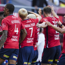 Players of Lille celebrate a goal