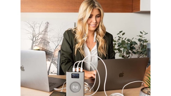 Women charging her devices