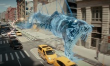 A sewer dragon ghost races through the streets of New York City in "Ghostbusters: Frozen Empire."