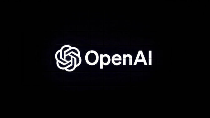 OpenAI logo in white against a black background