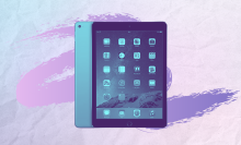 ipad air with blue tint and purple background